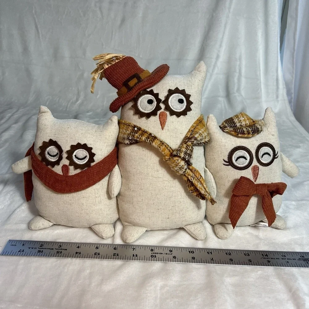Primitive Farmhouse Owl Shelf Sitters Set of 3 Fall Autumn Thanksgiving Decor